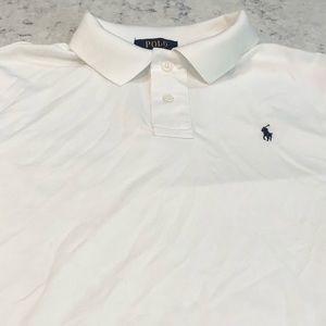Boys White Polo Shirt with Navy Logo